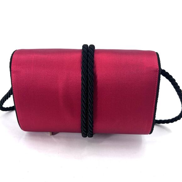 Rare Salvatore Ferragamo Red Satin Black Tassel Evening Clutch Crossbody Handbag - Picture 7 of 10